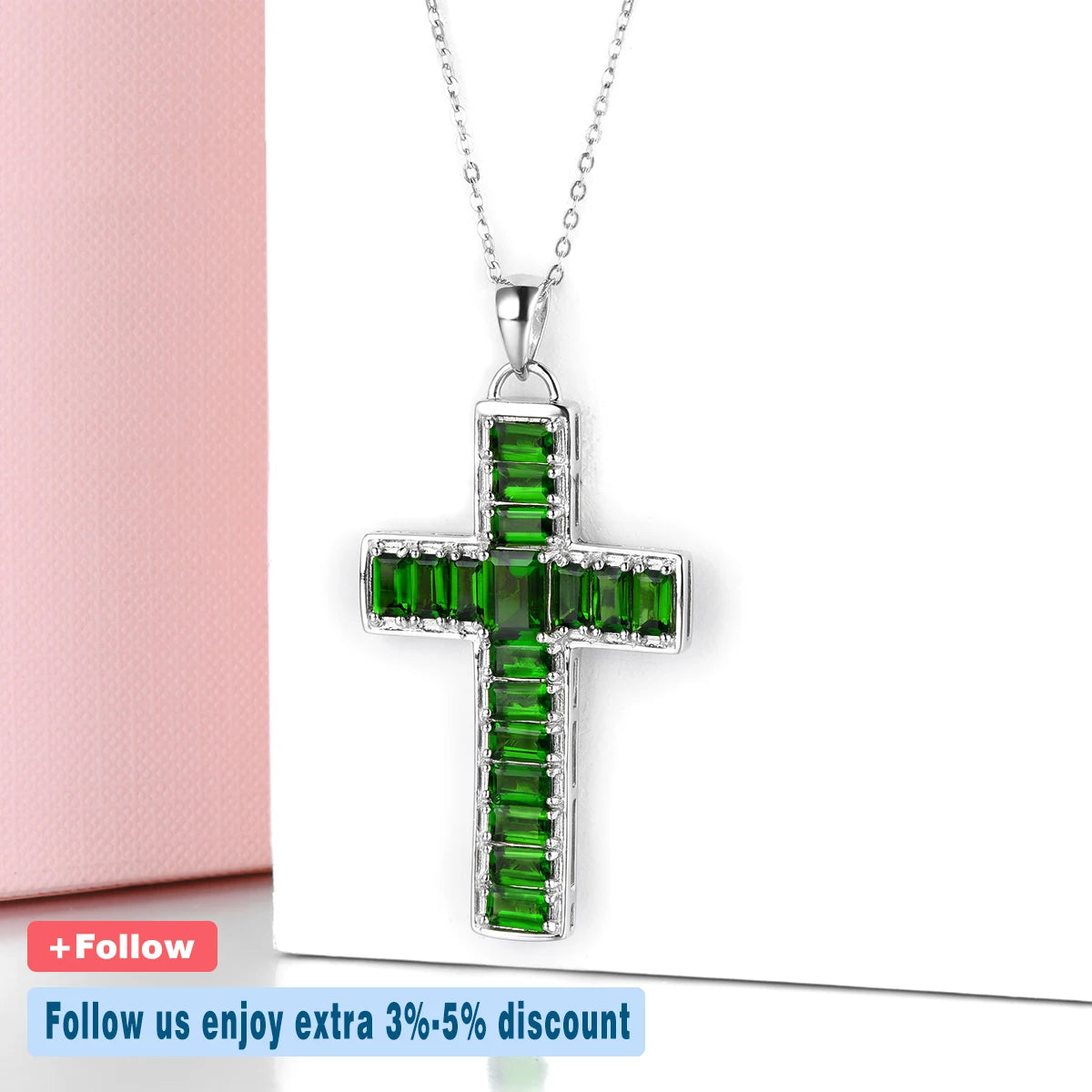 Natural Chrome Diopside Silver Pendant 4.6 Carats Genuine Gemstone Cross Classic Design Unisex Style Fine Jewelrys Gifts