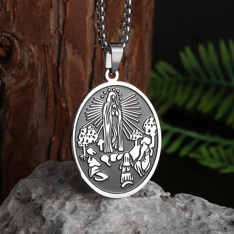 Classic Catholic Virgin Mary Square Pendant Necklace for Men Women Christian Religious Prayer Amulets Jewelry Gifts