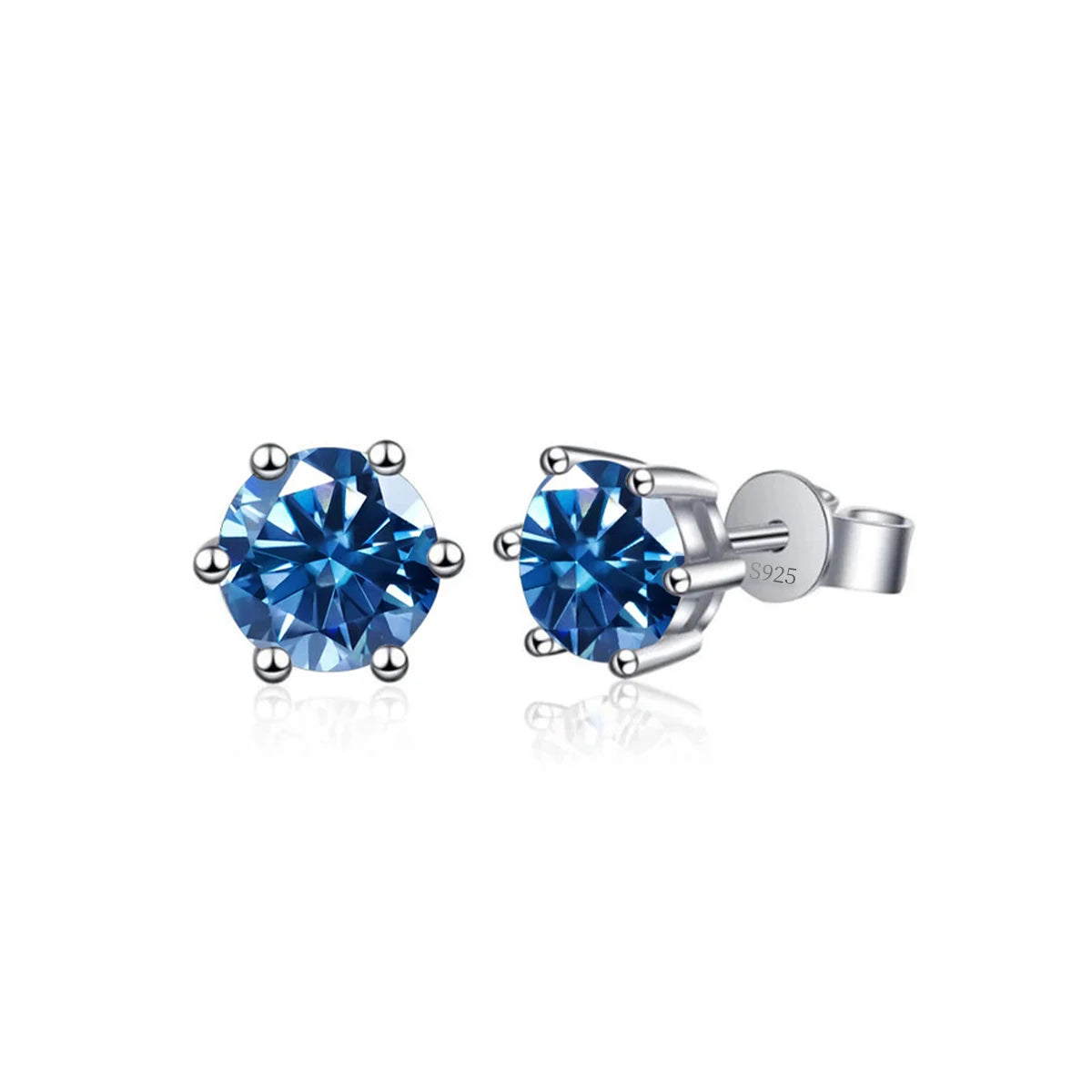 GRA 6.5mm/1ct Certified S925 sterling silver six-prong stud earrings Round Blue Moissanite earrings for women fine jewelry Silver White 1carat X2