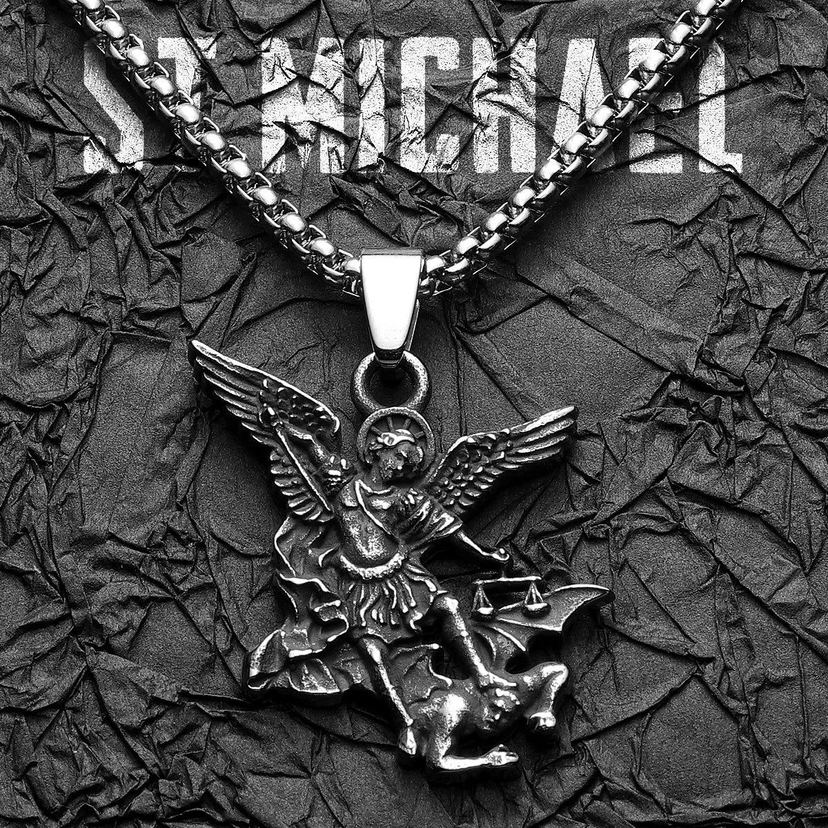 Angel St.Michael Satan Stainless Steel Men Necklaces Pendant Chain Powerful Amulet Vintage For Women Jewelry Gifts Wholesale