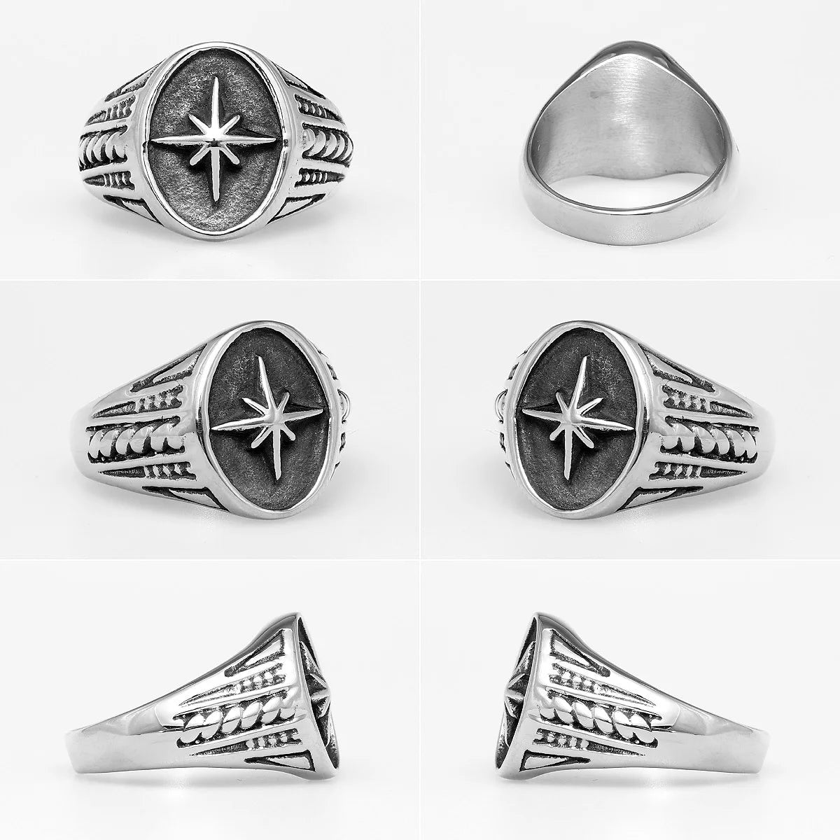 316L Stainless Steel Rings North Star Shining Fashion Men Cool Ring for Friend Rider Biker Jewelry Unique Best Gift Wholesale