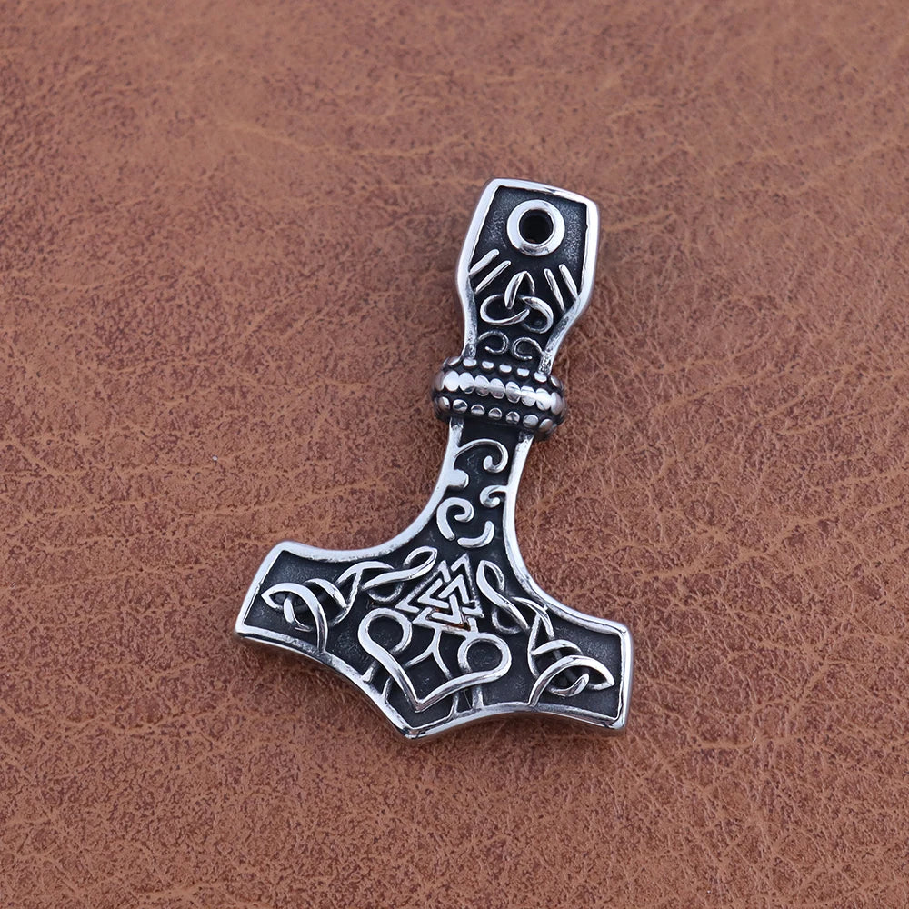 Vintage Men Viking Thor's Hammer Pendant Classic Nordic Celtic Knot Necklace Stainless Steel Scandinavian Jewelry Gift