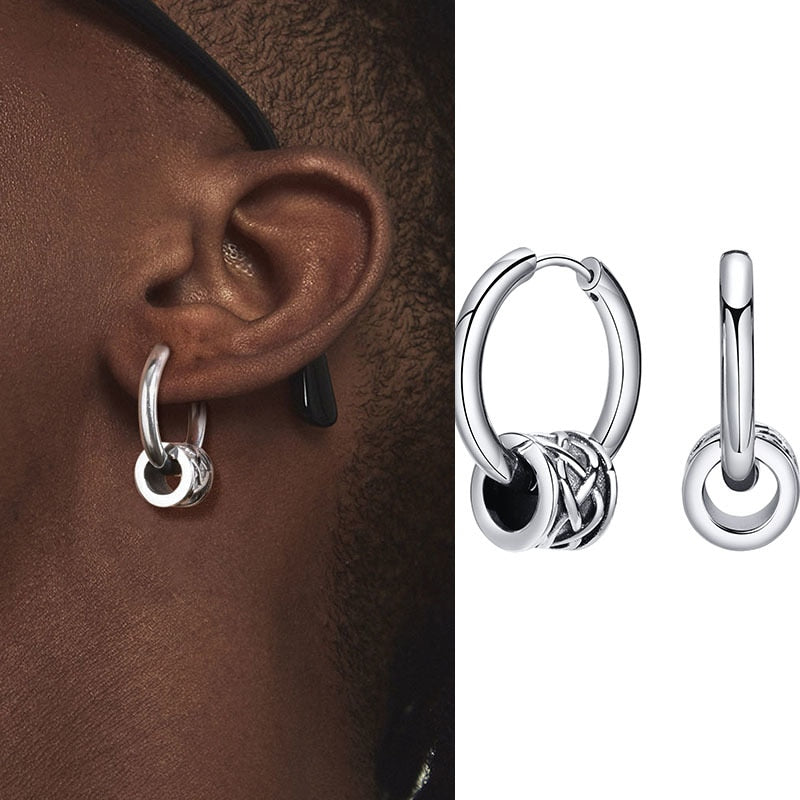 Vnox Nordic Viking Knot Hoop Earrings for Men Women, Stainless Steel Huggies, Ethnic Punk Rock Male Ear Jewelry EH-484S02