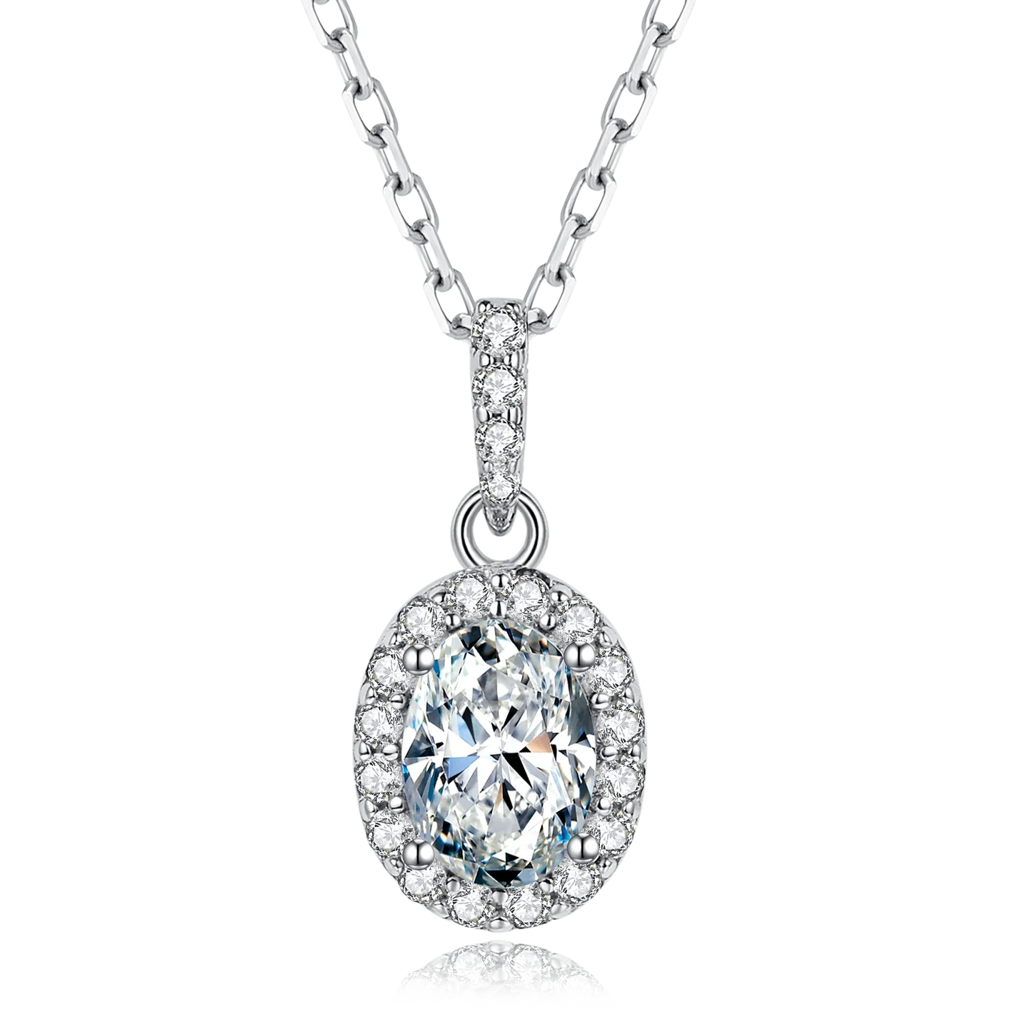 GEM'S BALLET 1.0ct D Color VVS1 Moissanite Halo Set Lovely Wedding Pendant Necklace in 925 Sterling Silver Gift For Her