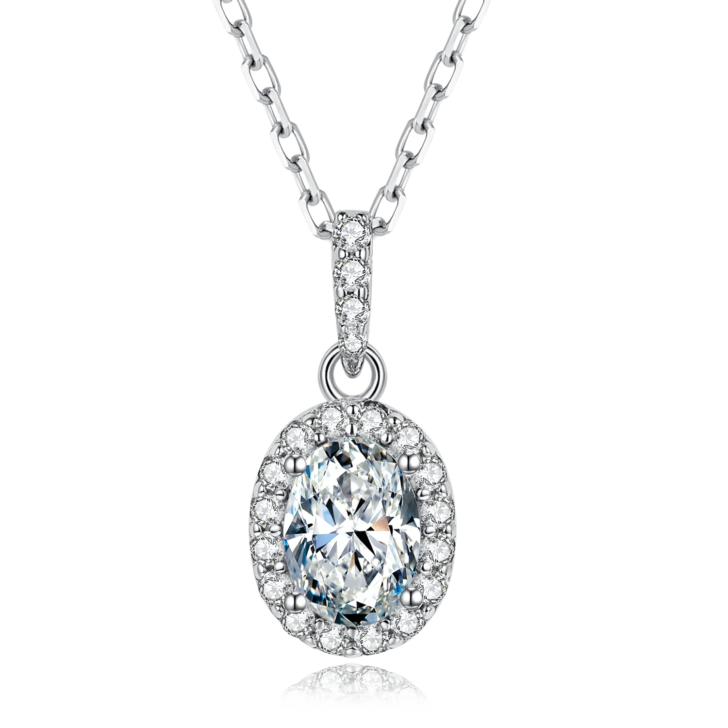 GEM'S BALLET 1.0ct D Color VVS1 Moissanite Halo Set Lovely Wedding Pendant Necklace in 925 Sterling Silver Gift For Her