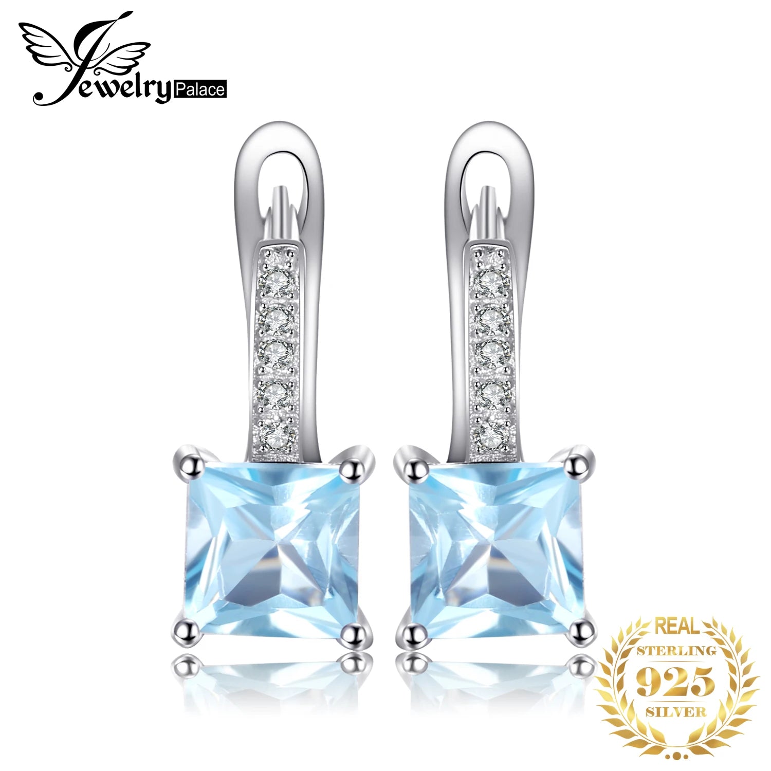 JewelryPalace 1.4ct Princess Cut Sky Blue Topaz 925 Sterling Silver Hoop Earrings for Woman Fashion Wedding Anniversary Gift CHINA