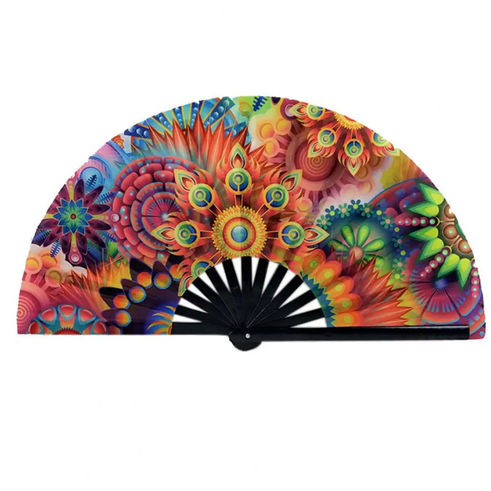 Folding Fan Colorful Holographic Rave Fans Bamboo Hand Fans for Festival Dancing Parties I