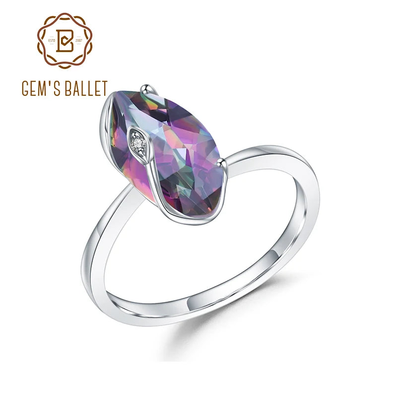 GEM'S BALLET 2.49Ct Marquise Natural Rainbow Mystic Quartz 925 Sterling Silver Gemstone Vintage Rings For Women Fine Jewelry