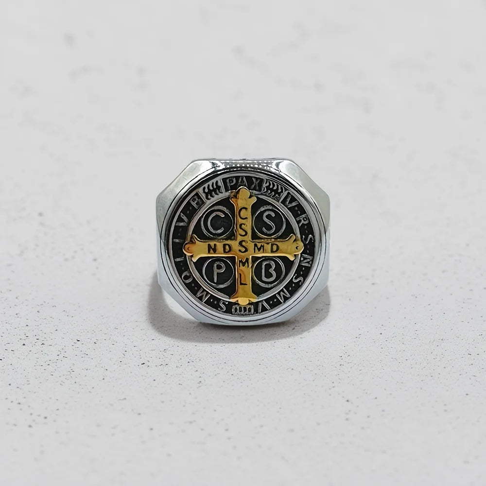 Crux Sancti Patris Benedict Cspb Cross Men Rings 316L Stainless Steel Punk Jewelry Size 7-13