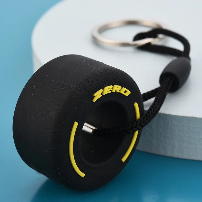 Luxury Mini F1 Racing Tire Keychain Car Key Accessories PVC Tyre Pendant Bag Charm Men's Gadgets Gifts For Friends Car Lovers yellow 01