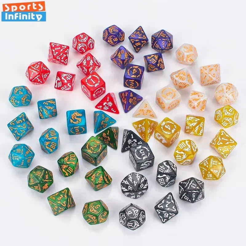 New 7pcs/set Dragon Element Polyhedral Dice Set Number Dice Kit for Dnd COC Cthulhu TRPG Running Team Table Game Dnd Dice Set 7pcs random color