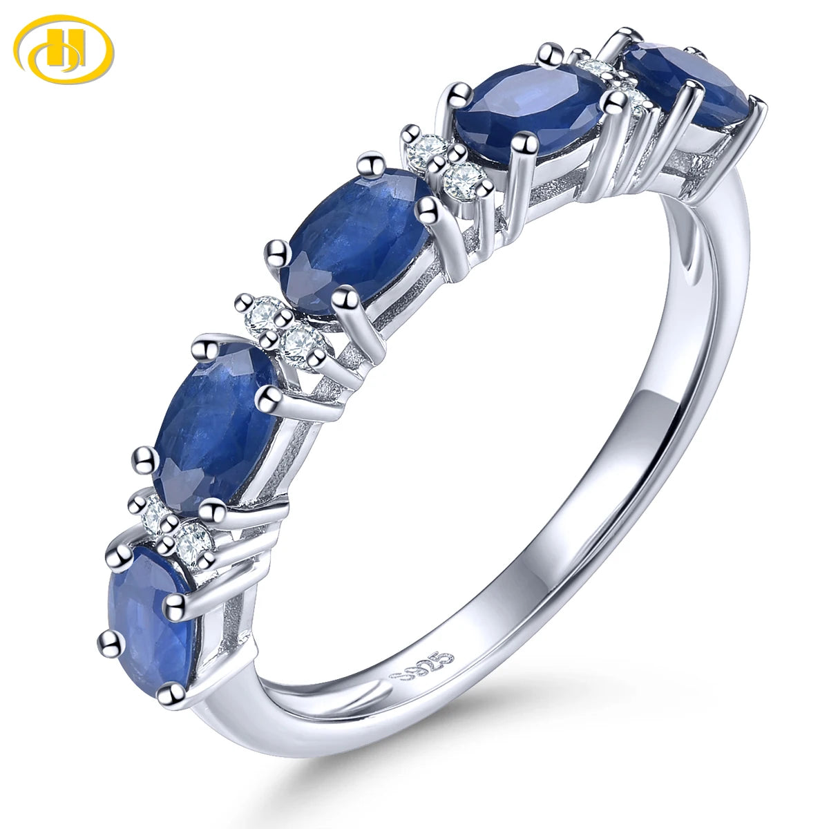 Natural Blue Sapphrie Sterling Silver Rings 1.2 Carats Genuine Precious Gemstone Women Classic Anniversary S925 Fine Jewelry