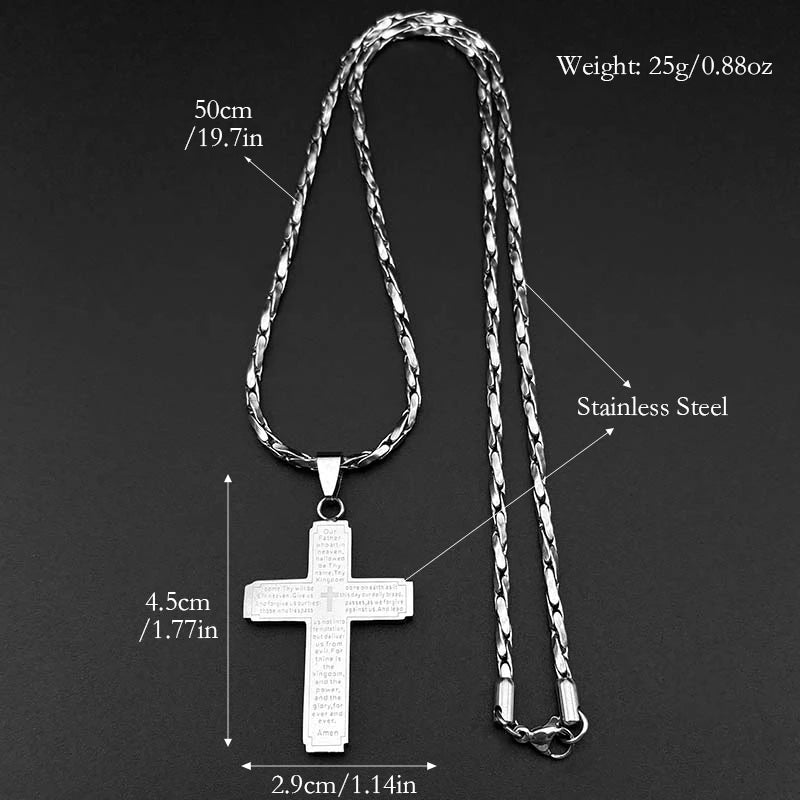 Christian Bible Jesus Cross Chain Necklace Stainless Steel Pendant Necklaces for Women Men Religious Prayer Amulet Jewelry Gift