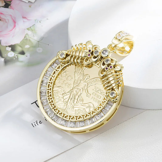 Pendants Catholic  virgin guadalupe  14K Gold Plated  50 Peso Medal Style  pendant for men  gift accessories Religious Pendants