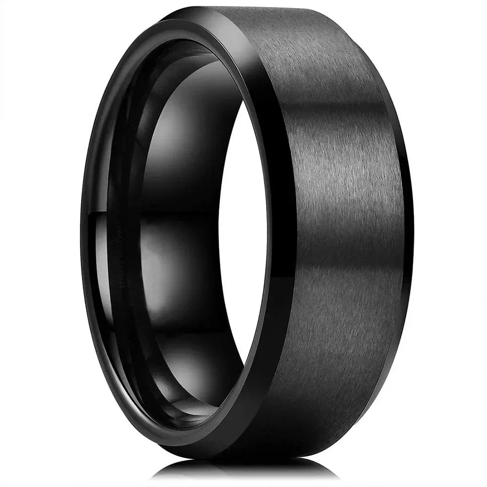 Simple 8mm Black Stainless Steel Rings For Men Women Matte Finish Beveled Edge Men Wedding Rings Party Jewelry Gifts Drop ship