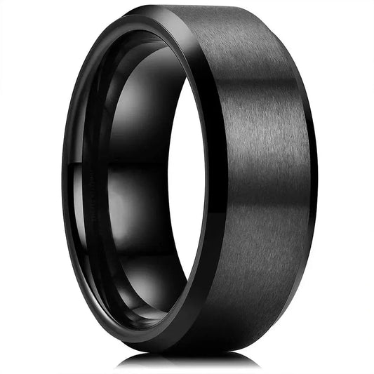 Simple 8mm Black Stainless Steel Rings For Men Women Matte Finish Beveled Edge Men Wedding Rings Party Jewelry Gifts Drop ship