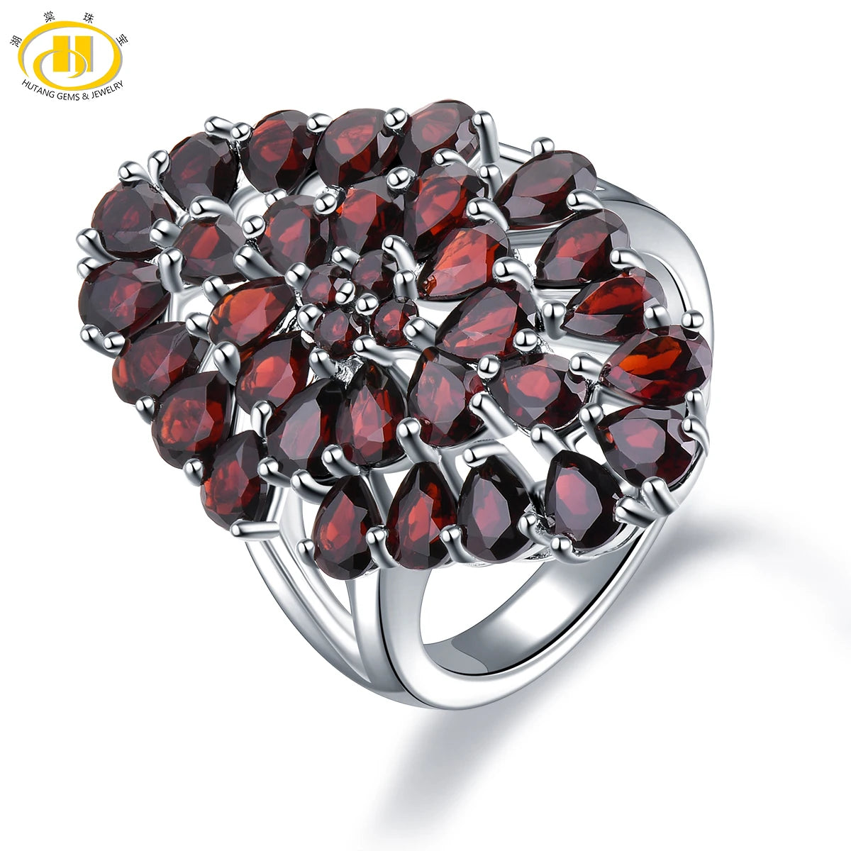 Hutang 6.6ct Garnet Women's Wedding Ring Natural Red Gemstone Solid 925 Sterling Silver Flower Rings Fine Elegant Jewelry Gift