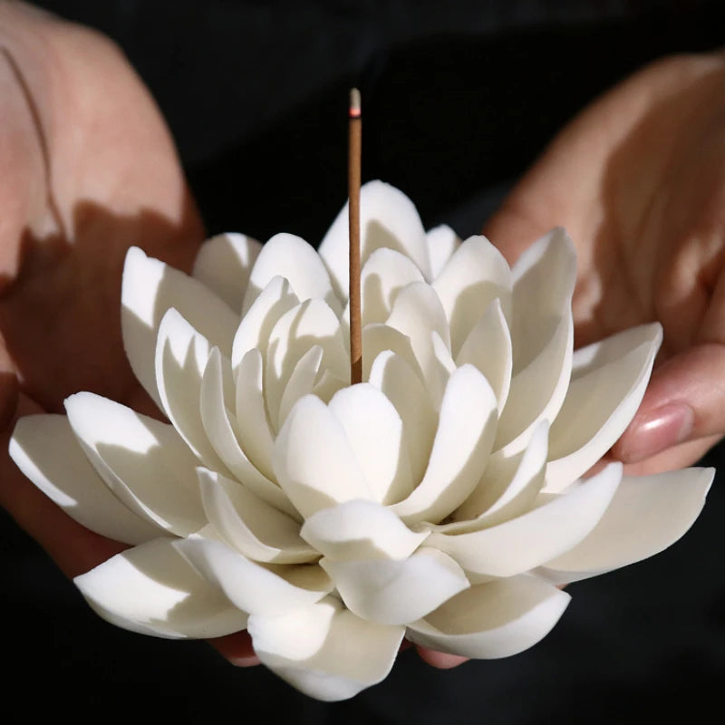 Ceramic White Lotus Incense Burner Home Decor Incense Stick Holder Buddhist Aromatherapy Incense Censer Use In Office Teahouse