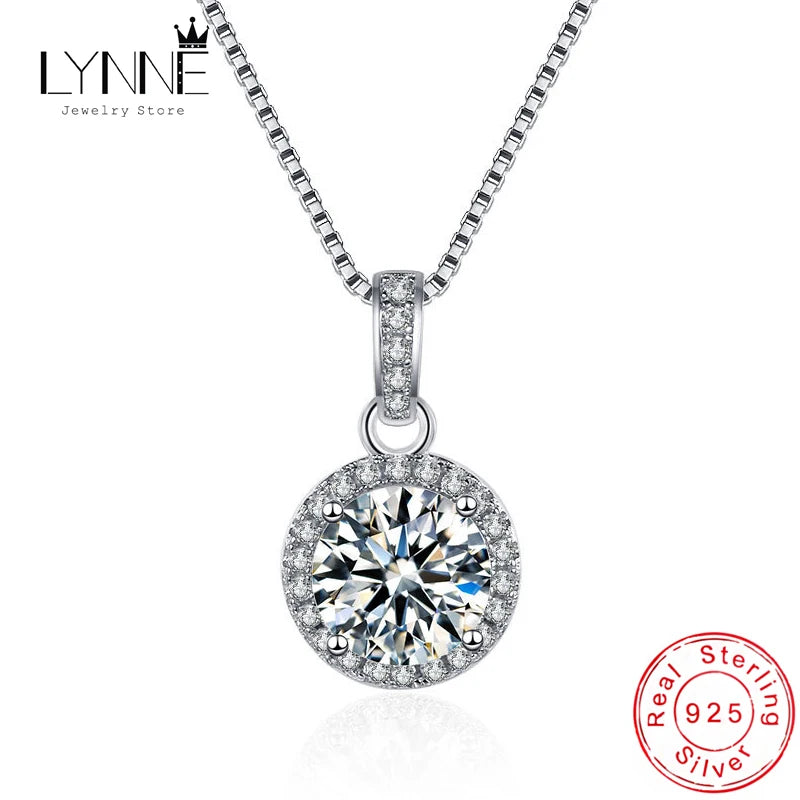 New Women 925 Sterling Silver Jewelry Zircon Fine Round Pendant Necklace Fashion Rhinestone CZ Clavicle Chain Neck Birthday Gift