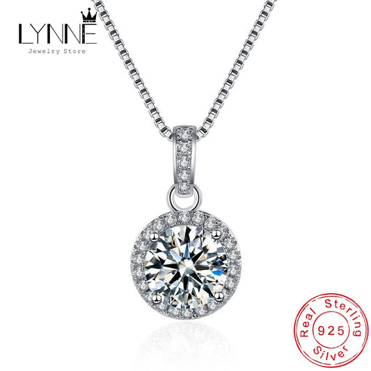 New Women 925 Sterling Silver Jewelry Zircon Fine Round Pendant Necklace Fashion Rhinestone CZ Clavicle Chain Neck Birthday Gift