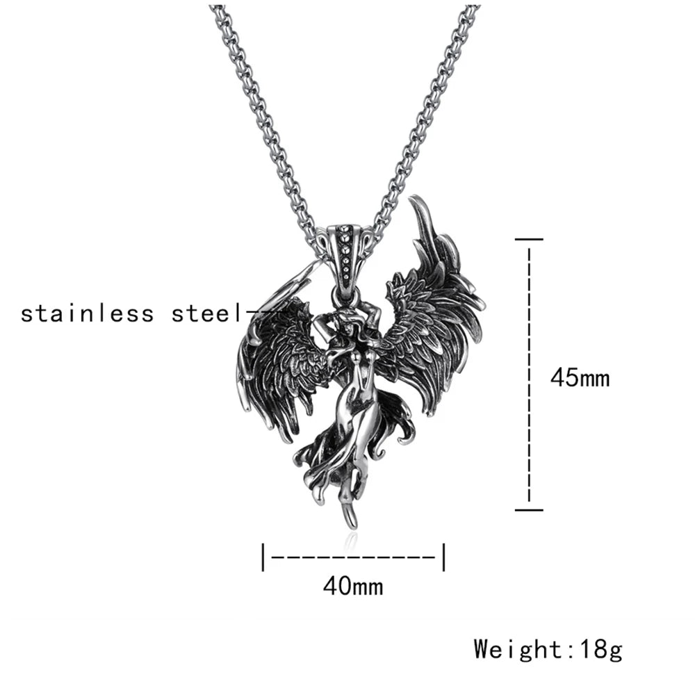 Fashion Stainless Steel Fallen Angel Necklace for Woman Punk Angel Wings Pendant Unique Simple Couple Gift Jewelry Accessories