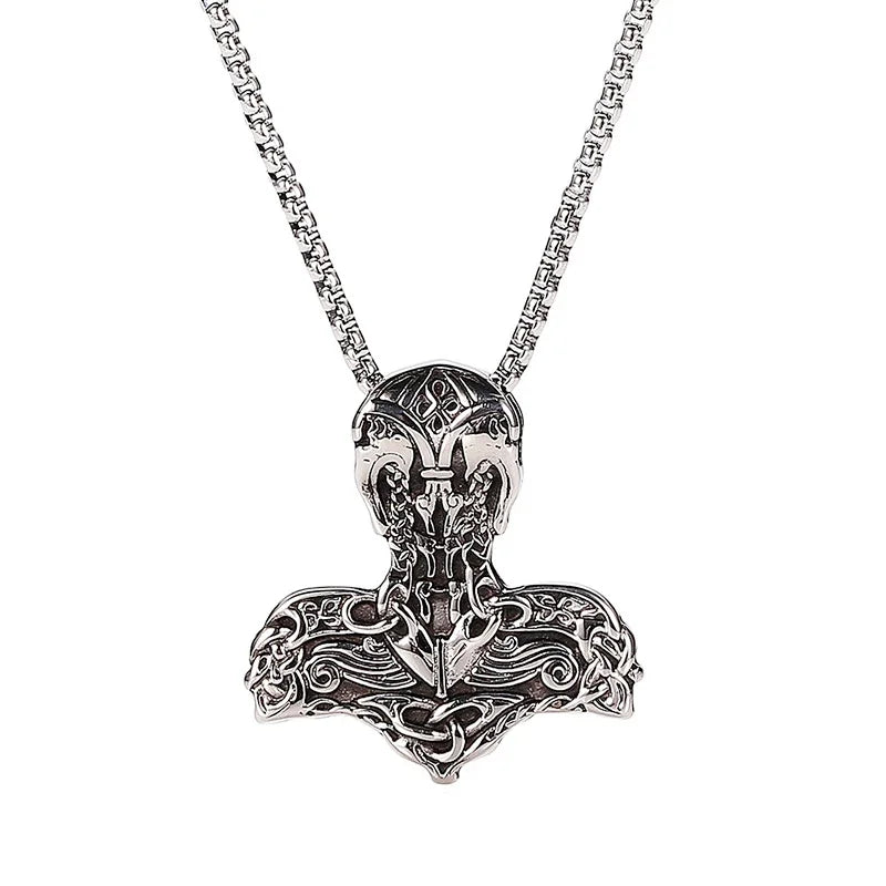 316L Steel Odin Warhammer Necklace for Men - Viking Nordic Amulet, Norse Warrior Pendant Jewelry Gift, Retro Metal Accessories