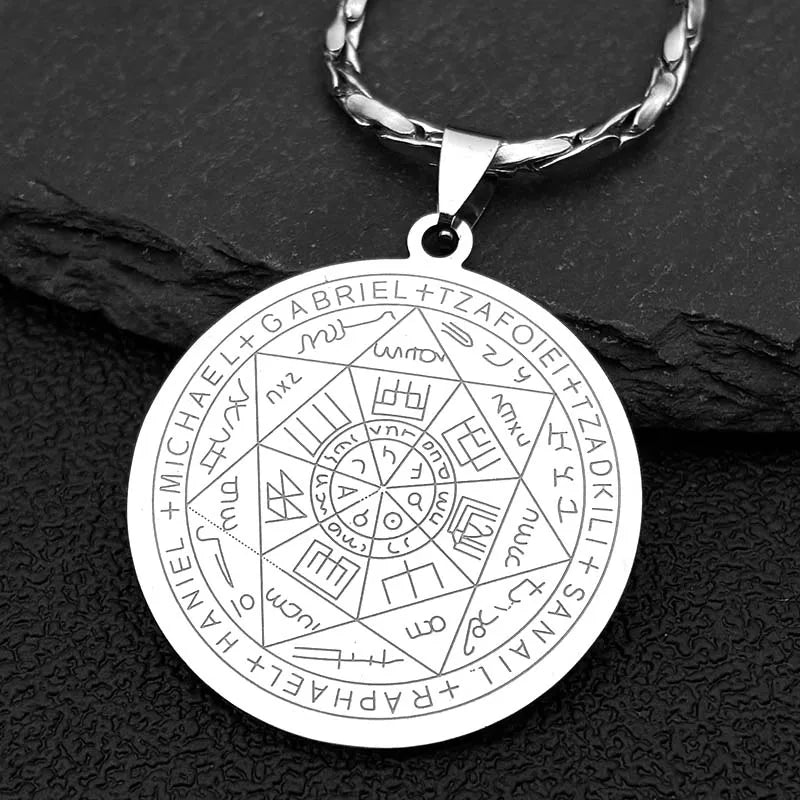 Seven Archangels Amulet Stainless Steel Necklaces Men Seal of Salomon Talisman Christian Protection Jewelry collar hombre N1162