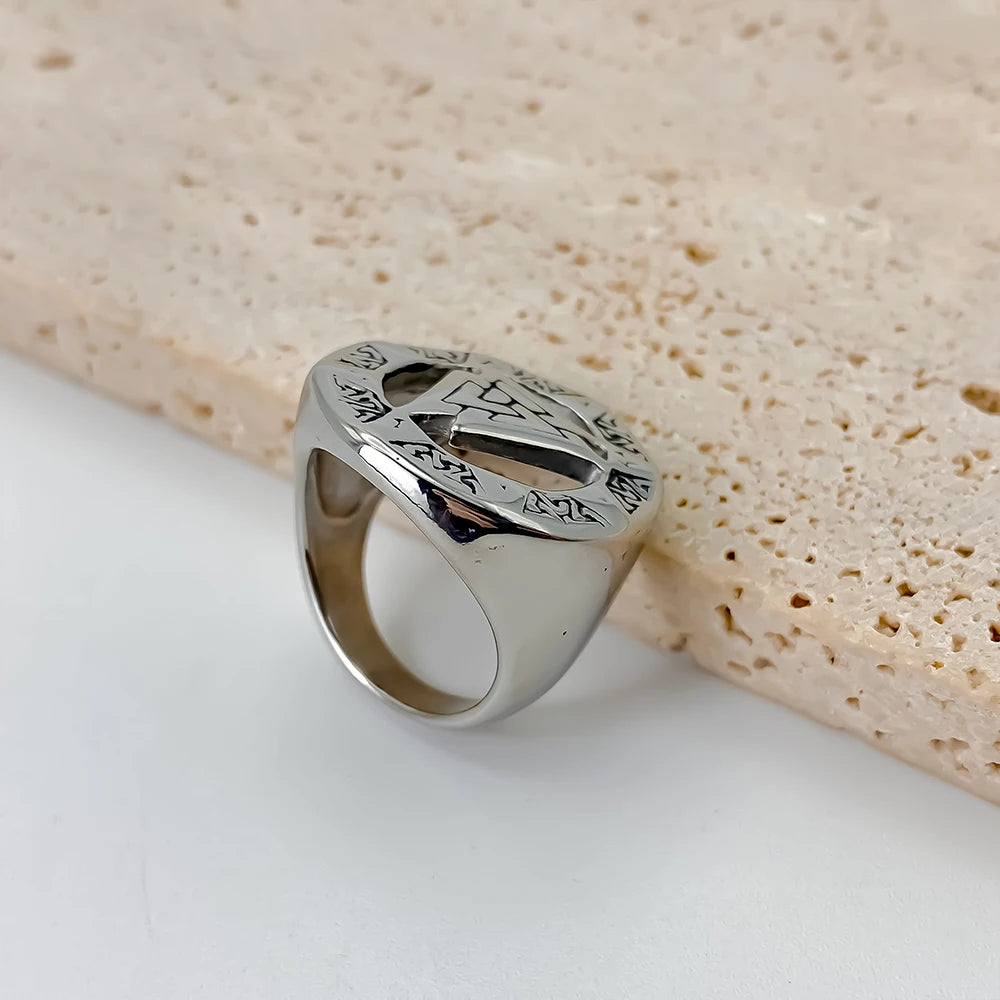 eManco Vintage Triangle Geometric Skeleton Ring Stainless Steel Fashion Men's Rings Punk Band Party  Jewelry 48 Hour Shipping