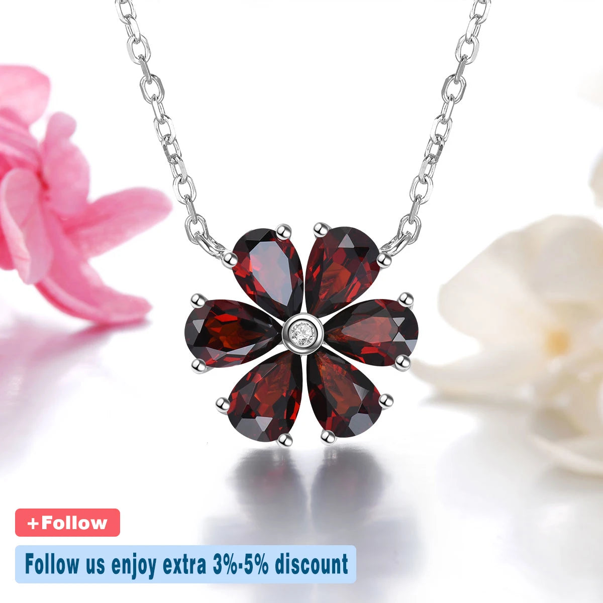 Natural Red Garnet Solid Sterling Silver Necklace 2.68 Carats Genuine Birthstone Romantic Flower Design S925 Fine Jewelry Gifts