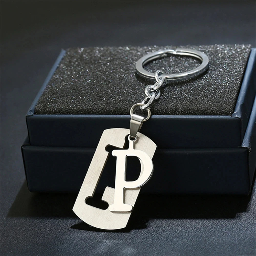 NEW DIY Stainless Steel A-Z Letters key Chain Charm 26 Letters KeyChain Men Women keychain Couple gift Jewelry Car Key Ring 4010-P