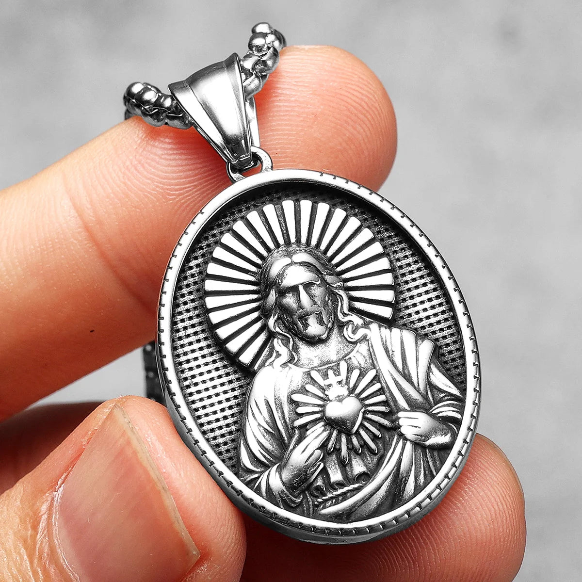 Christian Jesus Heart Cross Powerful Amulet Stainless steel Men Necklaces Pendant Chain New In For Women Jewelry Gifts Wholesale