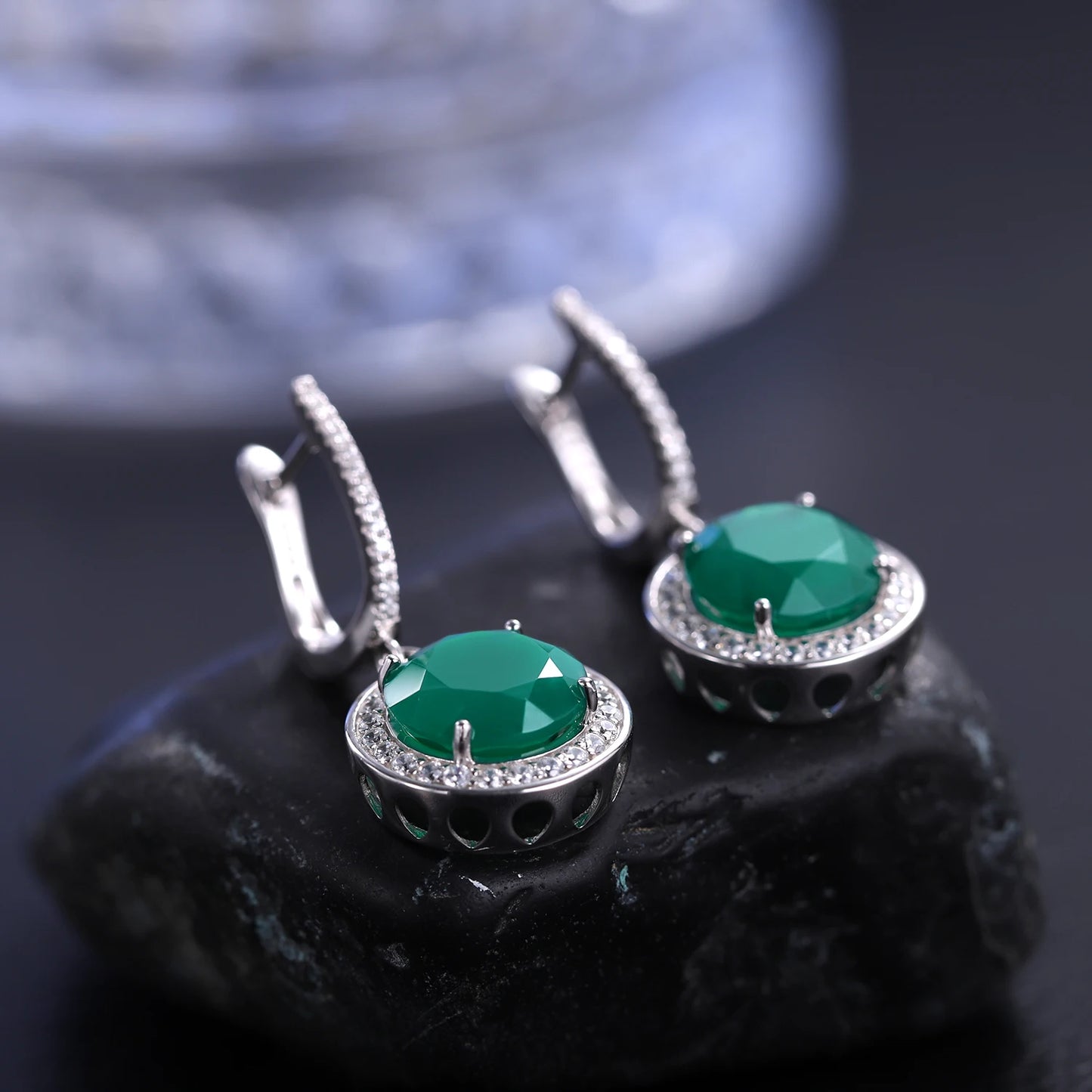 GEM'S BALLET 925 Sterling Silver Engagement Wedding Earrings 4.42ct Natural Green Agate Drop Dangle Earrings Gift For Women