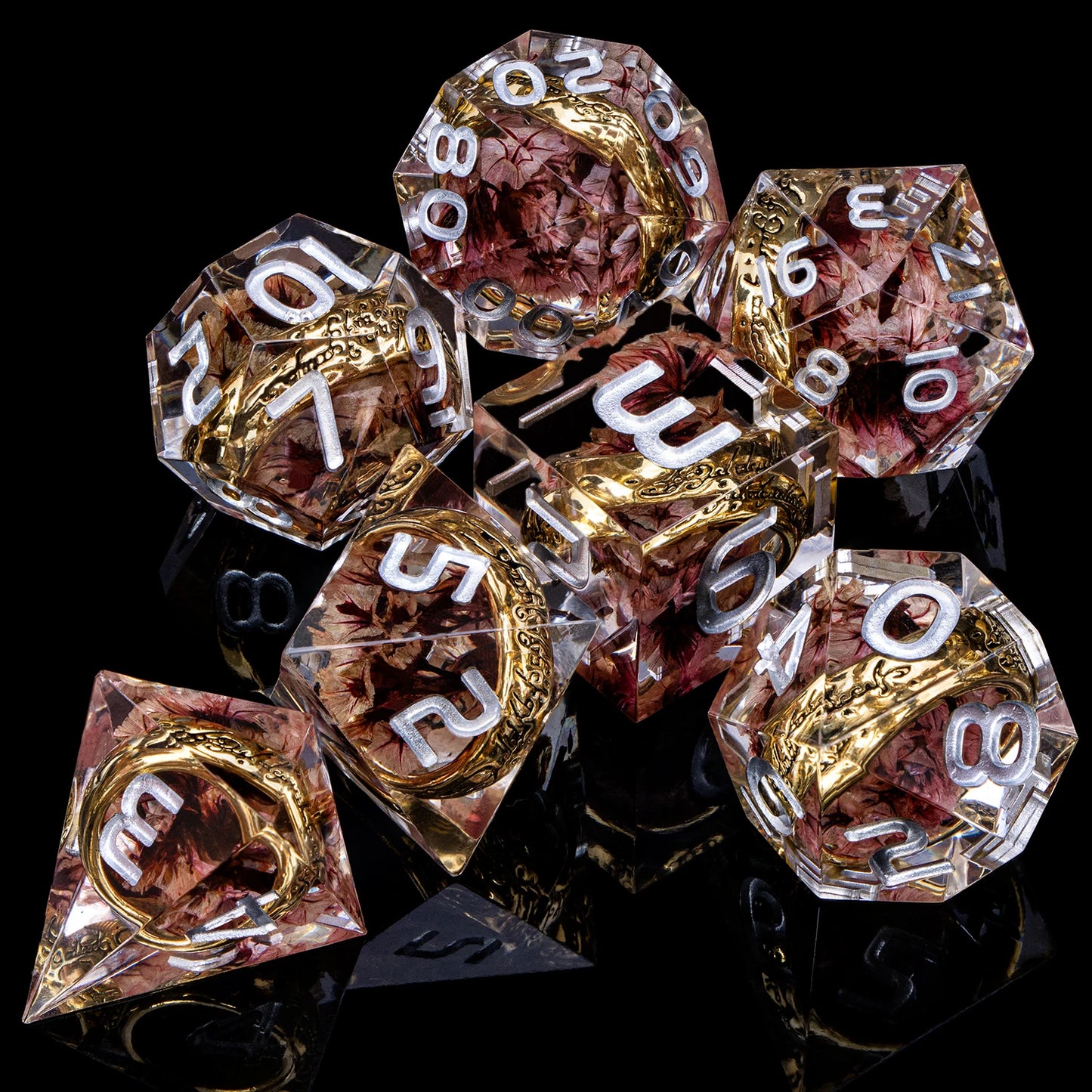 Flower Ring Dice Set & Dnd Liquid Flow Eye D and D Sharp Edge Dice For RPG D20 Dungeon and Dragon Pathfinder Role Playing Games LS-01