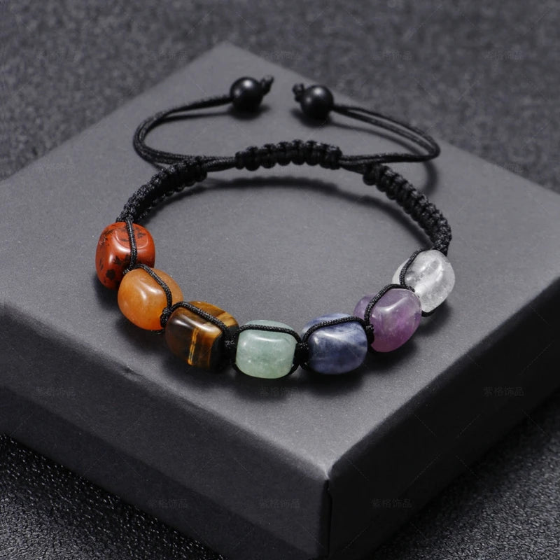 Multicolor Natural Gem Leather Tibetan Gypsy Adjustable Bracelet for Women Men Style9