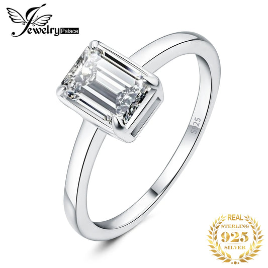 JewelryPalace 5A CZ Emerald Cut Solitaire 925 Sterling Silver Wedding Engagement Ring for Woman Anniversary Gift Fine Jewelry
