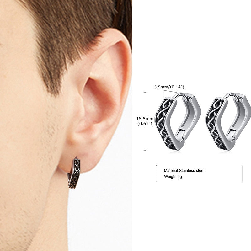Vnox Nordic Viking Knot Hoop Earrings for Men Women, Stainless Steel Huggies, Ethnic Punk Rock Male Ear Jewelry EH-499S02