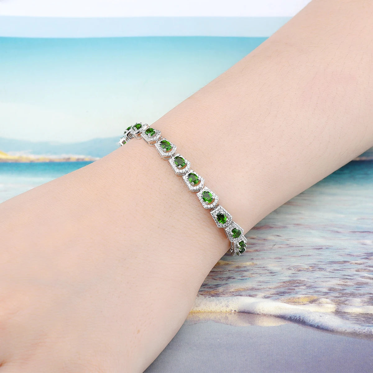 Natural Chrome Diopside Sterling Silver Bracelets 4.5 Carats Genuine Diopside Gemstone Women's Fine Jewelrys New Year Gifts