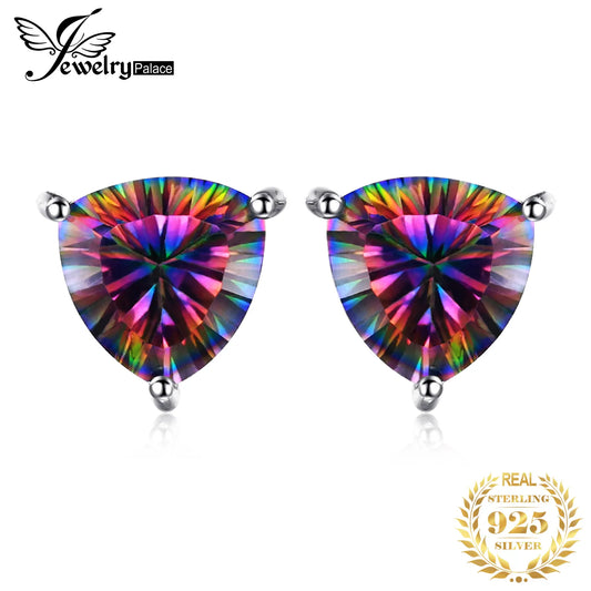 JewelryPalace 6.3ct Rainbow Mystic Quartz 925 Sterling Silver Stud Earrings for Women Fashion Trendy Fine Jewelry Party Gift