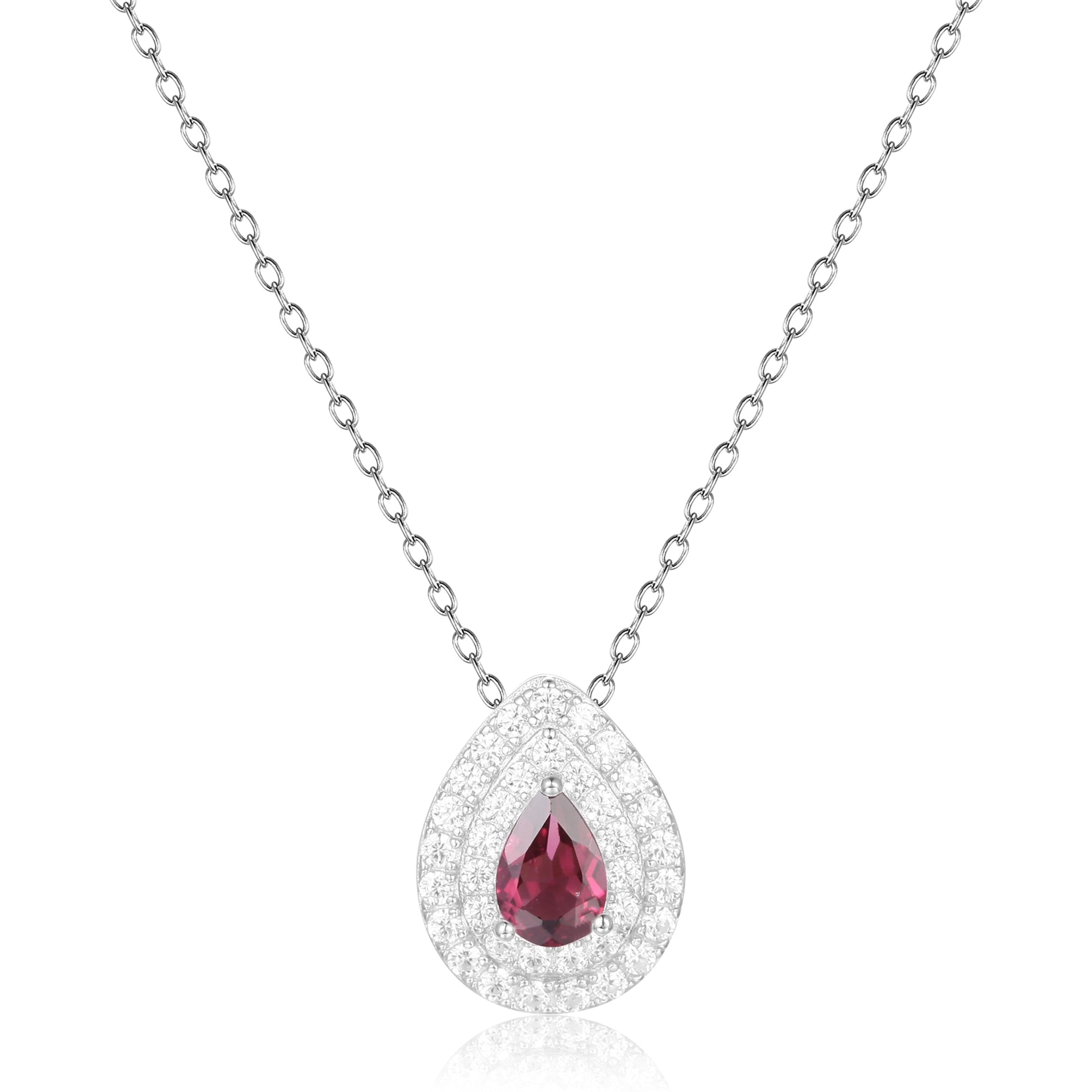 GEM&#39;S BALLET Dainty Gemstone Necklace 4x6mm Pear Shape Rhodolite Garnet Halo Solitarie Pendant Necklace in 925 Sterling Silver Rhodolite Garnet 45cm|925 Sterling Silver