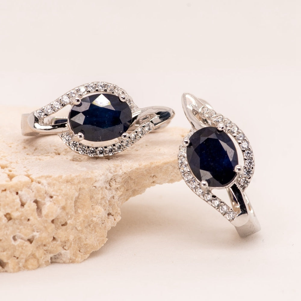 GEM&#39;S BALLET 3.32Ct Natural Blue Sapphire Earrings Real 925 Sterling Silver Gemstone Stud Earrings for Women Fine Jewelry