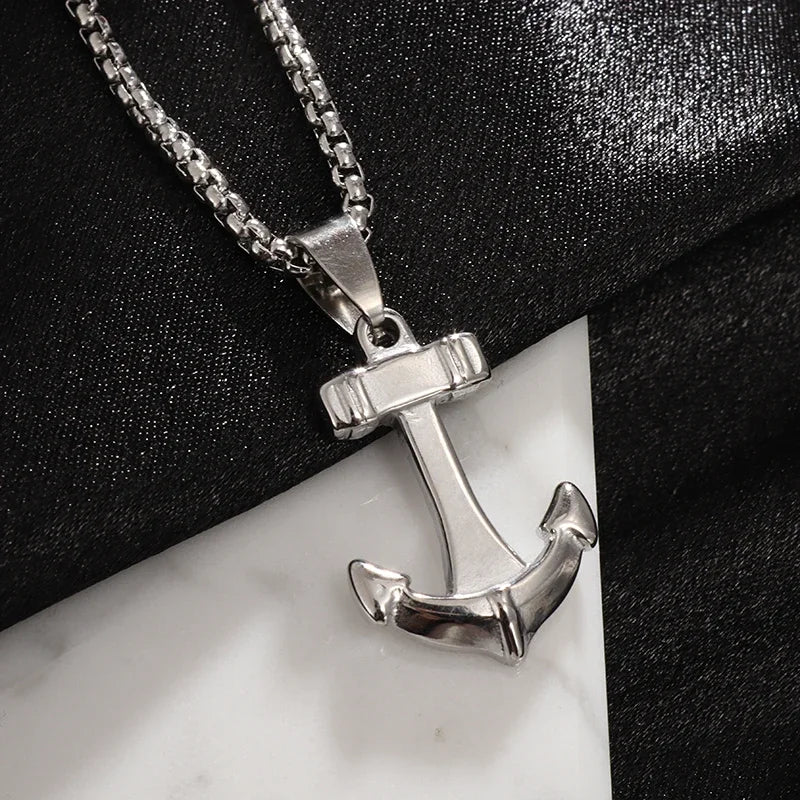 Hip Hop Ice Out Anchor Pendant Necklace for Men Women Fashion Rock Jewelry Music Festival Party Christmas Gift