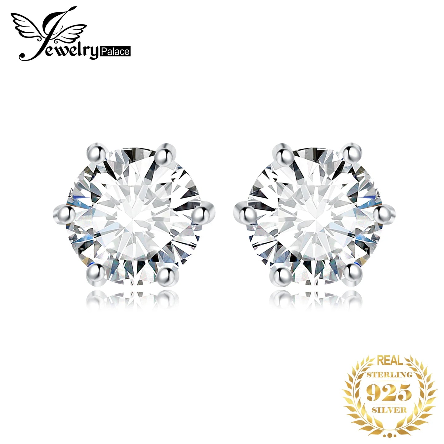 JewelryPalace Round 5A Cubic Zirconia Wedding Engagement 925 Sterling Silver Stud Earrings for Woman Fashion Anniversary Gift