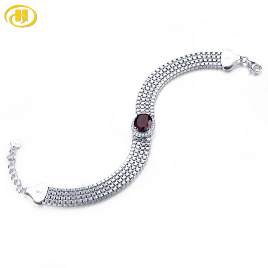 Natural Garnet Sterling Silver Bracelet 3 Carats Genuine Gemstone S925 Fine Jewelry Luxury Bracelet Business Style Top Quality