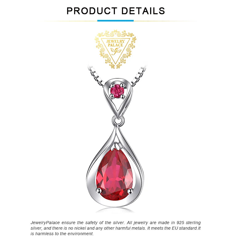 JewelryPalace Water Drop 3.8ct Created Ruby 925 Sterling Silver Pendant Necklace for Women No Chain
