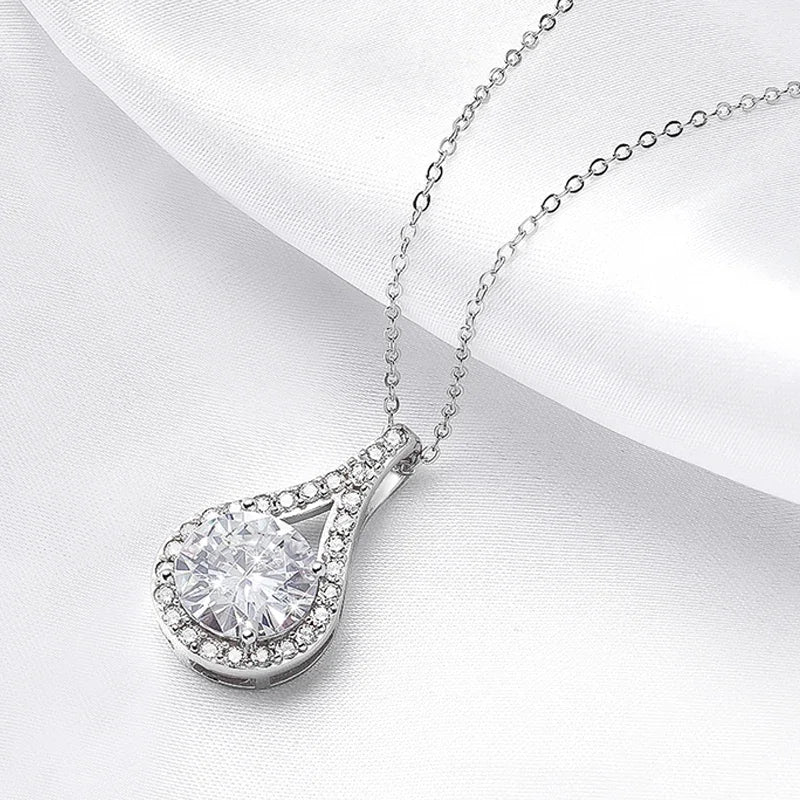 Smyoue 1-5ct Real Moissanite Necklace for Women Sparkling S925 Sterling Silver Jewelry Water Drop Pendant Girls Birthday Gift