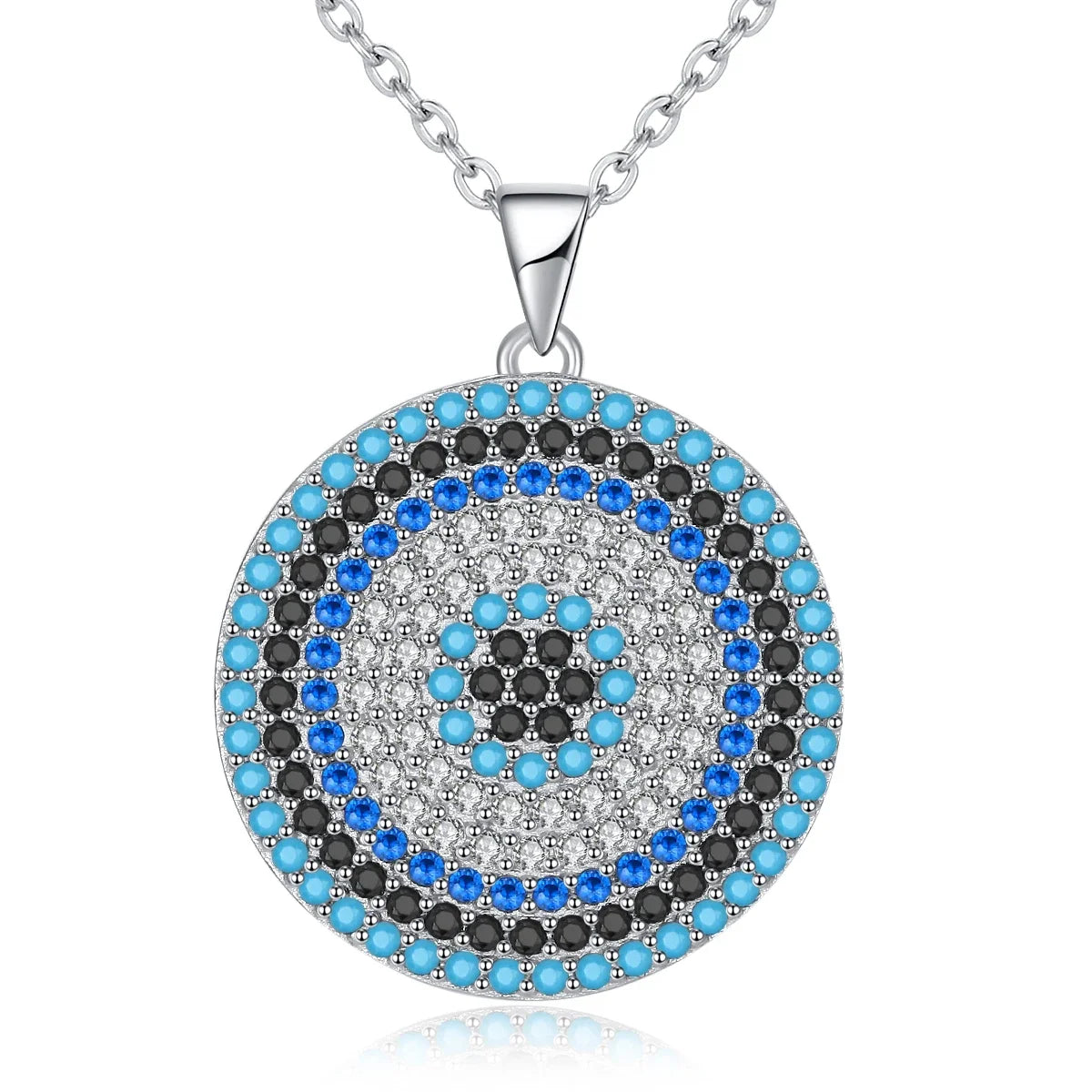 KALETINE 925 Sterling Silver Necklaces Turkish Big Blue Stone Evil Eye Round Pendant Women's Necklace Personalized Men Jewelry White Gold Color