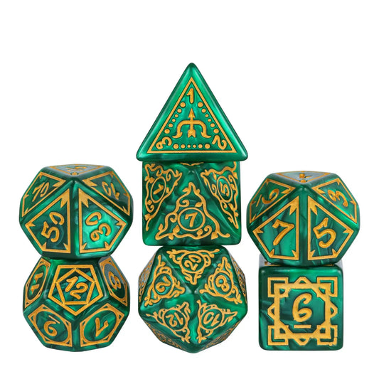 Poludie 7Pcs/Set New Dice Set Druid Green Marbled D4~D20 DND Polyhedral Dice for Role Playing Dice Board Game D&D