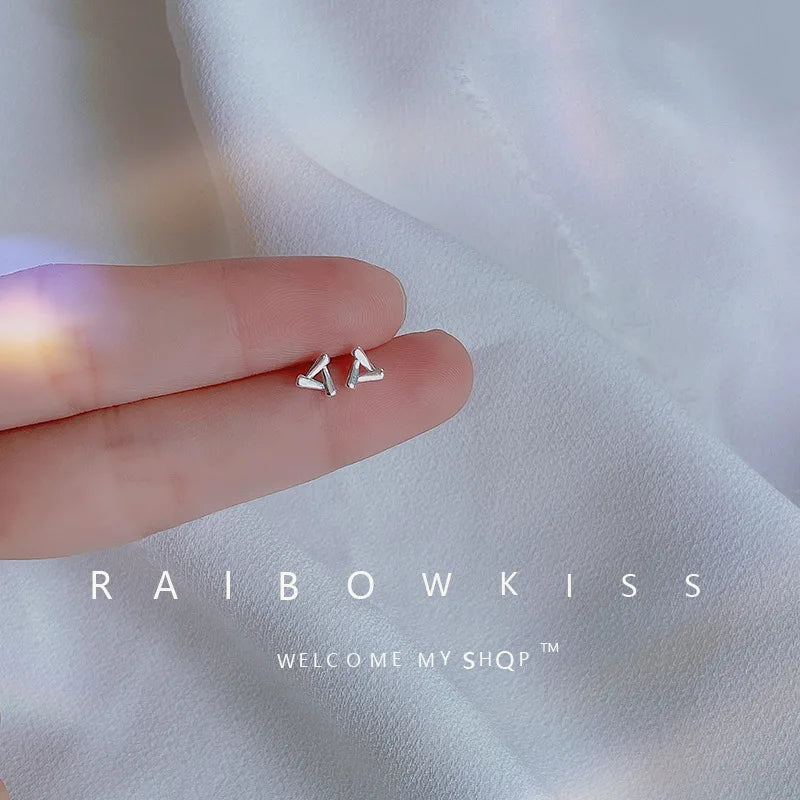 Tiny Minimalist Silver Plated Korean Mini Small Heart Stars Stud Earrings for Women Student Teen Simple Ear Piercing Jewelry