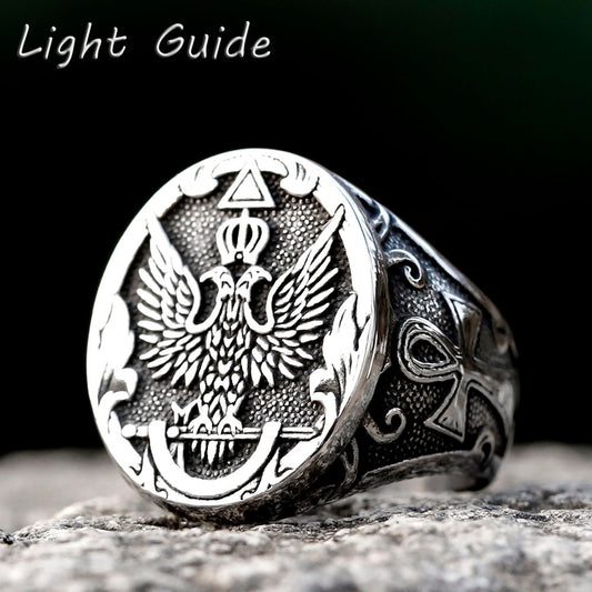 2023 new Vintage Cool Stainless Steel Eagle Man Ring With A Coat Of Arms Product High Quality FASHION Jewelry