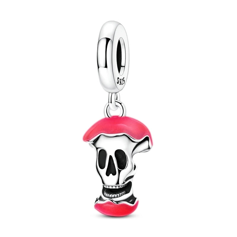 Heart & Organ Charm 925 Sterling Silver Red Rose Skull Dangle Pendant Dark Aesthetic Fit Bangle Bracelet Necklace DIY Jewelry